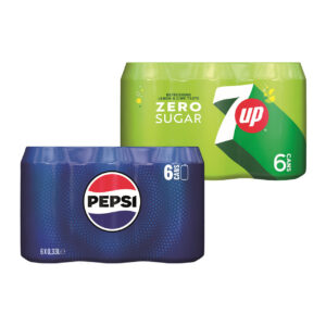 7UP zero, regular, Pepsi of Pepsi Max 6-pack
