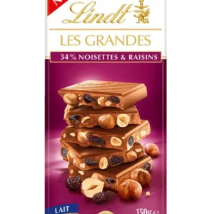 Lindt Les grandes 34% noisettes & raisins