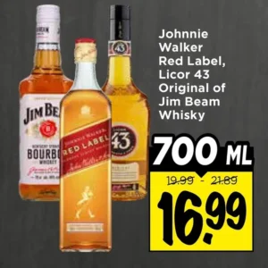 Johnnie Walker Red Label, Licor 43 Original of Jim Beam Whisky