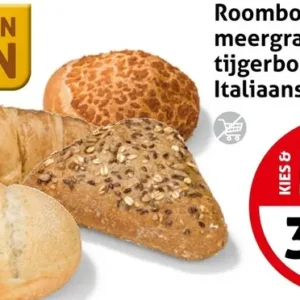 Roomboter croissant, meergranen triangel, tijgerbol wit of Italiaanse bol